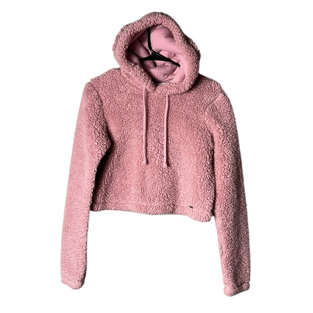 Vtg‎ Y2K Hollister Womens Teddy Hoodie Size XS Coquette Pink Fairy Sherpa Fleece